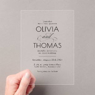 Invitations En Acrylique Élégante Typographie Mariage Minimaliste Moderne