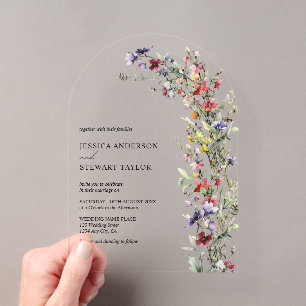 Invitations En Acrylique Élégantes Fleurs Sauvages Aquarelle Photo Mariage