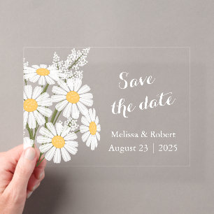 Invitations En Acrylique Élégantes marguerites florales blanches Sauvez la