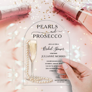 Invitations En Acrylique Élégantes Perles et Prosecco pour Enterrement de V
