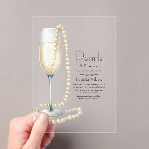 Invitations En Acrylique Élégantes Perles Transparentes et Fête de Mariage