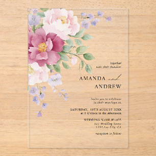 Invitations En Acrylique Élégantes Pivoines Aquarelle Moderne pour un Maria