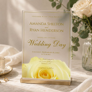 Invitations En Acrylique Élégantes Roses Jaunes Fleur Floral Mariage