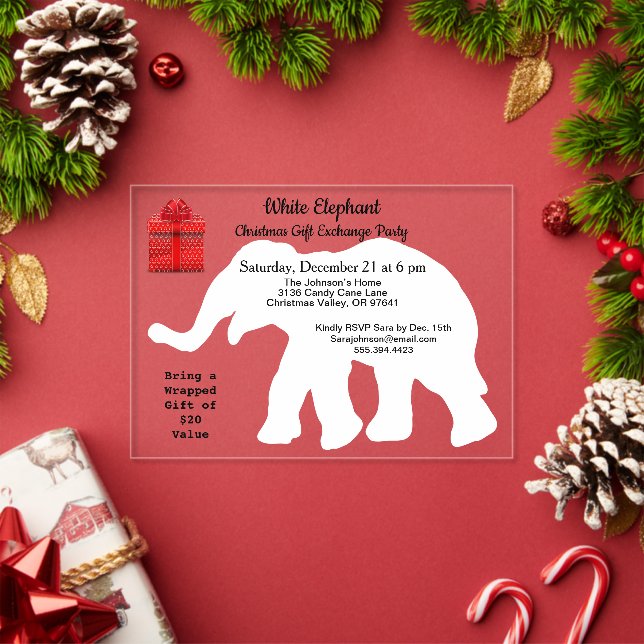 Invitations En Acrylique Éléphant Blanc Noël Motif Diamant Dos (Insitu (vacances))