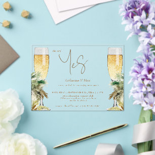 Invitations En Acrylique Elle a dit oui Champagne Tropical Fête de Fiançail