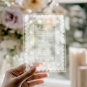 Invitations En Acrylique Elle a dit oui Élégant Lace de mariage blanc 