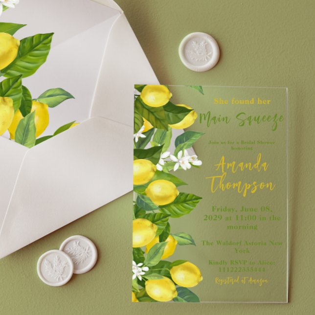 Invitations En Acrylique Elle A Trouvé Son Principal Citron Fête des mariée (Créateur téléchargé)