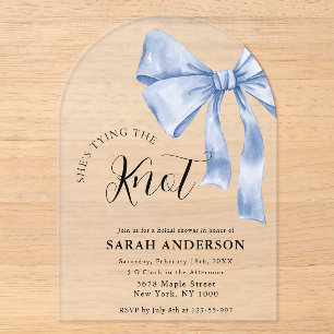 Invitations En Acrylique Elle est Tying the Knot bleu bow Fête des mariées