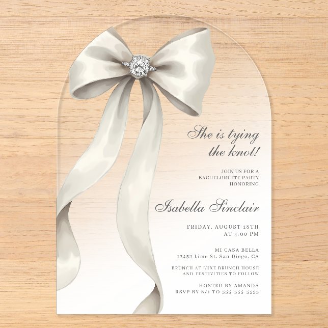 Invitations En Acrylique Elle noue le noeud Bachelorette Arched (Recto)