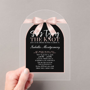 Invitations En Acrylique Elle Noue le Nœud Palette Rose Pâle Ruban