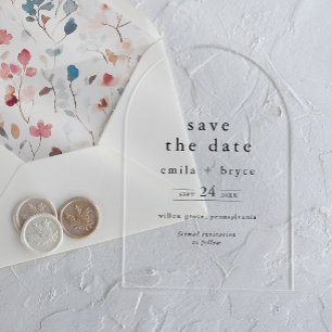 Invitations En Acrylique EMELIA Modern Arch Mariage unique Enregistrer la d