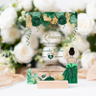 Invitations En Acrylique Emerald Floral Princess Mis Quince Quinceañera