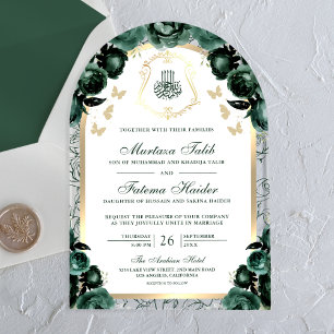 Invitations En Acrylique Emerald Green Floral Or Arch Mariage musulman