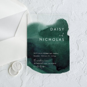 Invitations En Acrylique Emerald Green Moderne Mariage aquarelle