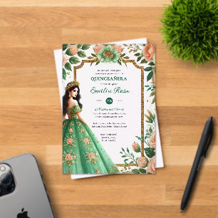 Invitations En Acrylique Emerald Green Quinceanera Robe Fleurs