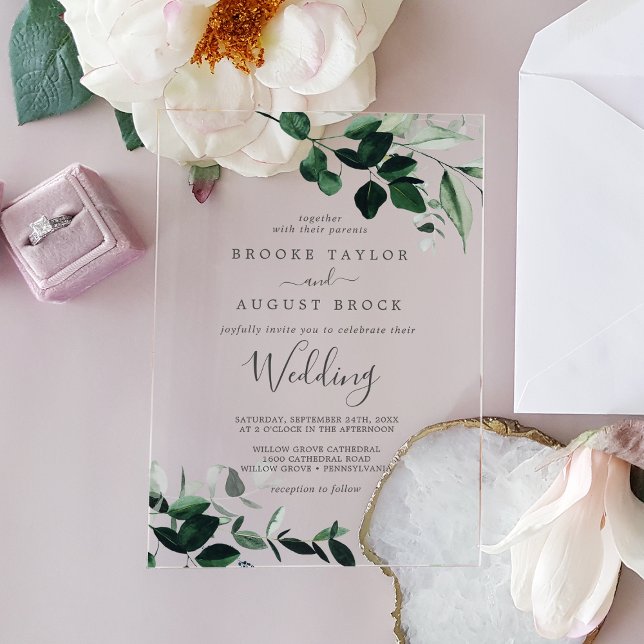 Invitations En Acrylique Emerald Green Rustic Modern Boho Moody Mariage (Emerald Greenery Rustic Modern Boho Moody Wedding Acrylic Invitations)