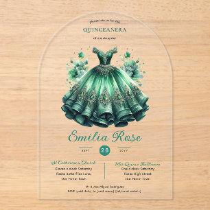 Invitations En Acrylique Emerald Sweet15 QUINCEANERA Robe verte clair
