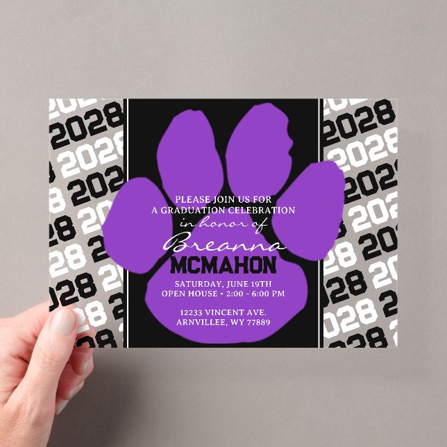 Invitations En Acrylique Empreinte de graduation violette et noire tendance (In situ (ordinateur de poche))