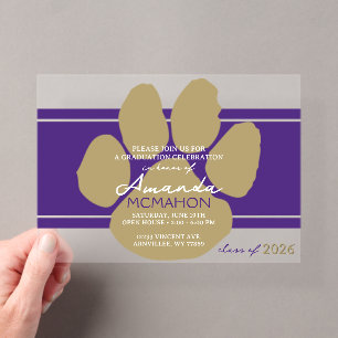 Invitations En Acrylique Empreinte de patte de graduation unique en violet