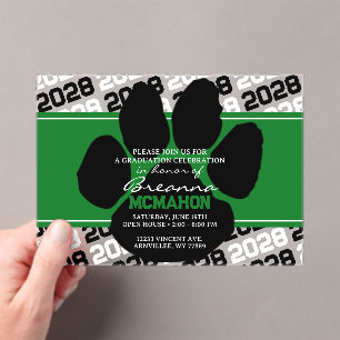Invitations En Acrylique Empreinte verte et noire de graduation givrée