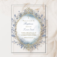encadrement beige aquarelle bleue baptême garçon