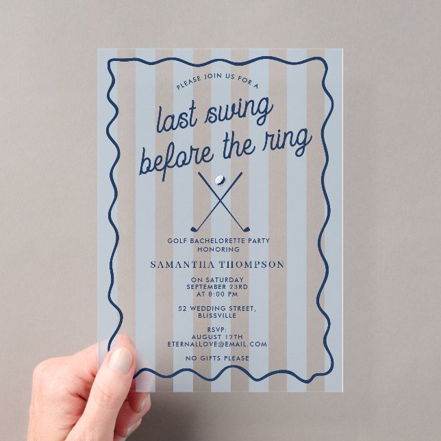 Invitations En Acrylique Enterrement de vie de jeune fille Golf Bach Rayure (In situ (ordinateur de poche))