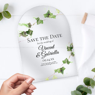Invitations En Acrylique Épave de mariage aquarelle de vigne de lierre vert