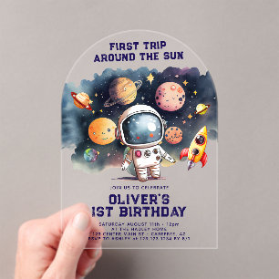 Invitations En Acrylique Espace 1er Anniversaire Premier Tour Autour Du Sol
