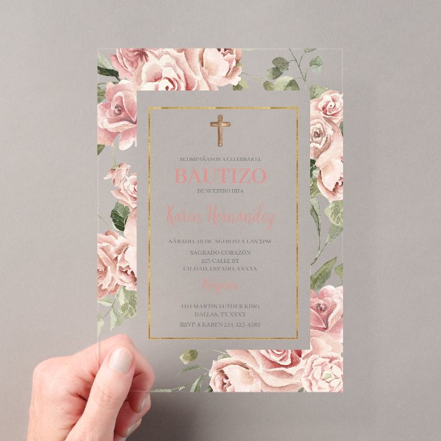 Invitations En Acrylique Espagnol Baptême Girl (In situ (ordinateur de poche))