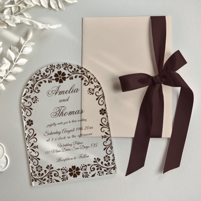 Invitations En Acrylique Espresso Elegant Floral Wedding  (Créateur téléchargé)