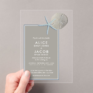 Invitations En Acrylique Étoile de mer et Dollar de sable - Mariage sur la 