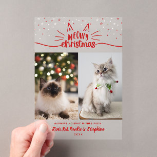 Invitations En Acrylique Étoiles Blanches Rouges 2 Photos de Chat Meowy Noë