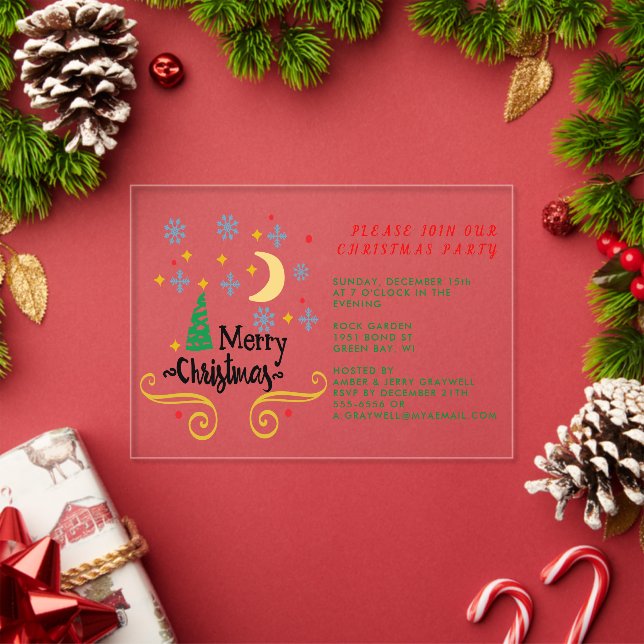 Invitations En Acrylique Étoiles, lune, flocons de neige et Joyeux Noël (Insitu (vacances))