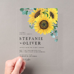 Invitations En Acrylique Eucalyptus aquarelle et Mariage de tournesols