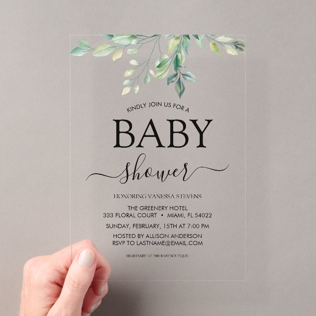 Invitations En Acrylique Eucalyptus baby shower verdoyant (In situ (ordinateur de poche))