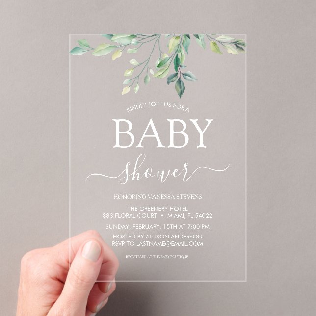 Invitations En Acrylique Eucalyptus baby shower verdoyant (In situ (ordinateur de poche))