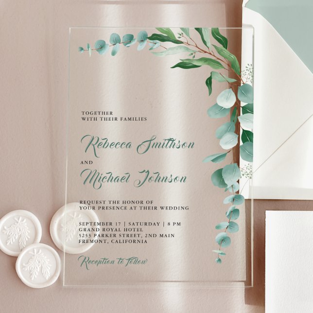 Invitations En Acrylique Eucalyptus Branch Wedding (Créateur téléchargé)