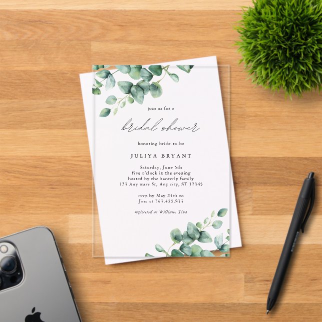 Invitations En Acrylique Eucalyptus de verdure douche nuptiale (Insitu (Carte d'invitation))