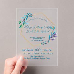 Invitations En Acrylique Eucalyptus géométrique Mariage de verdure botaniqu