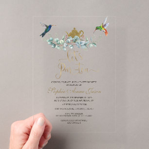 Invitations En Acrylique Eucalyptus Hummingbirds Boy Tea Baby shower