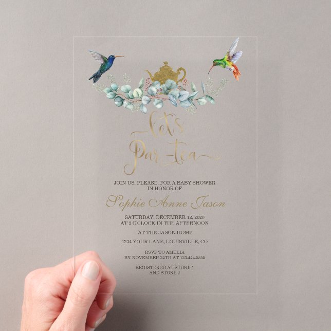 Invitations En Acrylique Eucalyptus Hummingbirds Boy Tea Baby shower (In situ (ordinateur de poche))