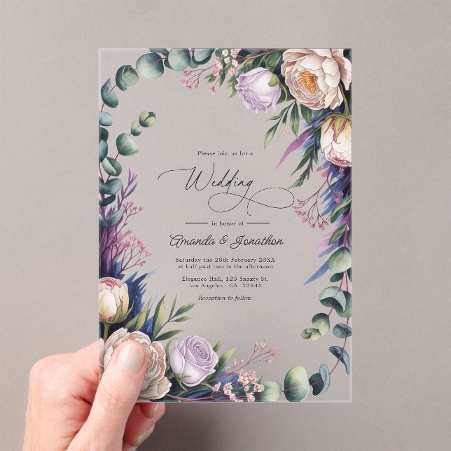Invitations En Acrylique Eucalyptus, Lavender & Champagne Blush Wedding