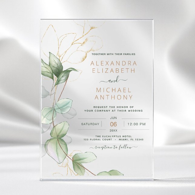 Invitations En Acrylique Eucalyptus Moderne minimaliste Mariage de la feuil (Créateur téléchargé)