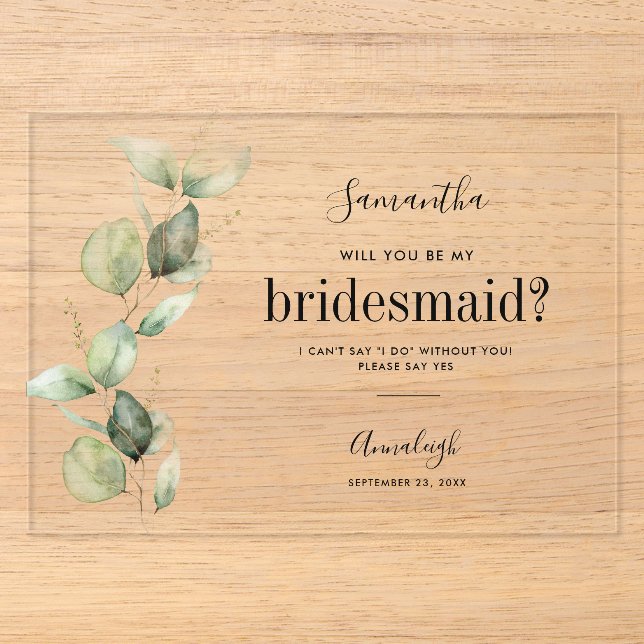 Invitations En Acrylique Eucalyptus Serez-Vous Ma Femme D'Accueil (Recto)