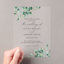 Eucalyptus verdoyant en écriture blanche mariage