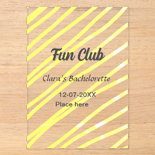 Invitations En Acrylique événement Fun Club enterrement de vie de jeune fil