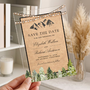 Invitations En Acrylique Événement Rustique Kraft Montagne Forestière Maria