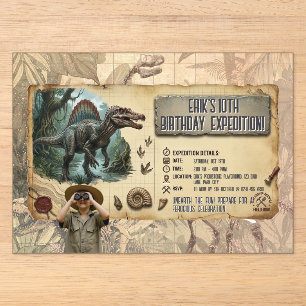 Invitations En Acrylique Expédition Dino Spinosaurus pour les 10 ans d'un g