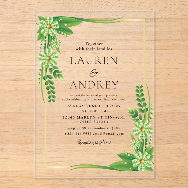 Invitations En Acrylique Faire cadre doré Mariage  (Recto)