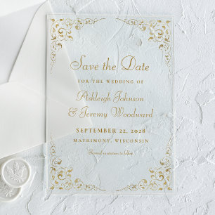 Invitations En Acrylique Faire part de mariage cadre botanique écriture dor